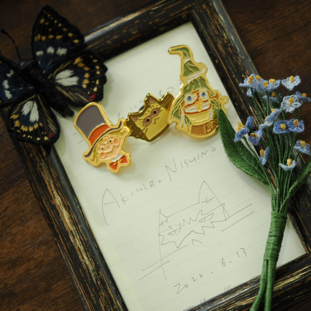 西野亮廣さんのサイン×プペルピンバッジ×∗atelier eni∗勿忘草×オオムラサキ